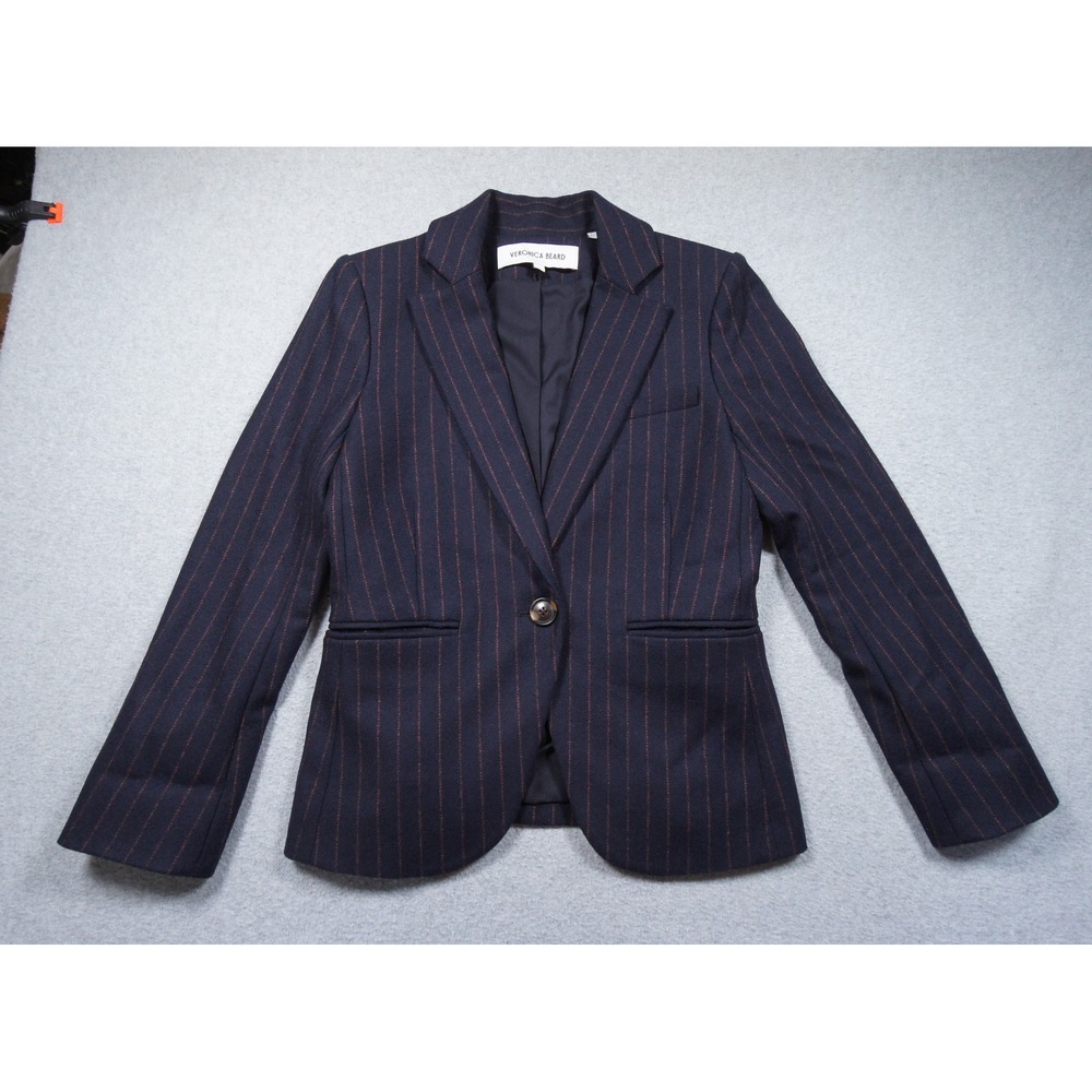 Veronica Beard Blazer Women 2 Blue Pinstripe Wool Blend Jacket
